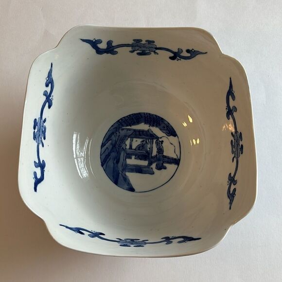 Williams Sonoma Vintage Asian Chinese Large Blue & White Porcelain Bowl 10” - Picture 7 of 11